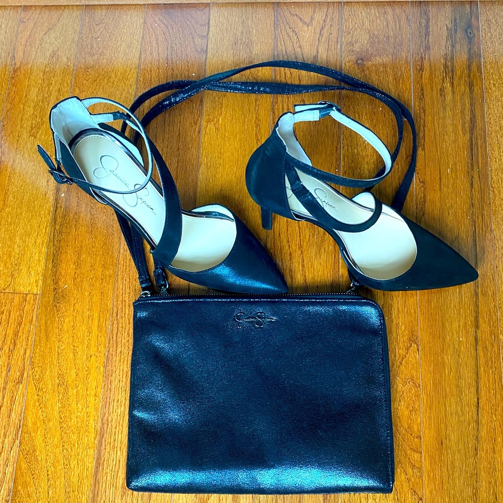 **Jessica Simpson** Dusty metallic black heel! Size 9.5. HEEL & HANDBAG